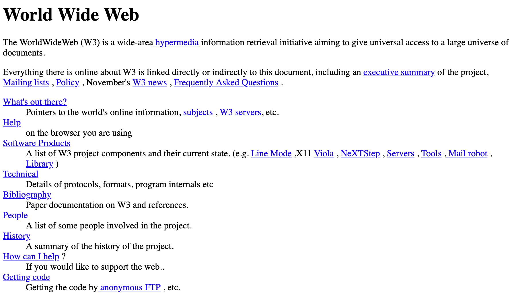 Obraz pierwszej strony internetowej, powstałej w 1991 roku